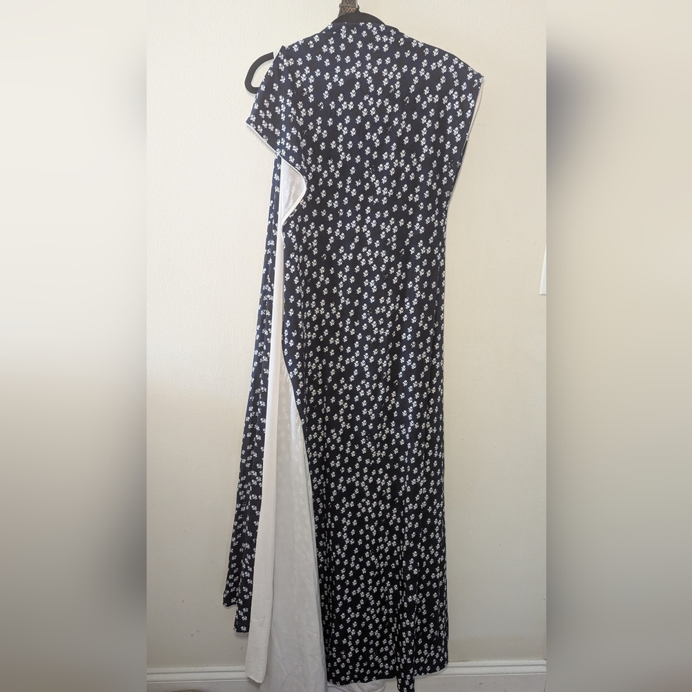 Proenza Schouler Devyn Dress Navy Asymmetric Draped Floral-print Poplin Maxi 10